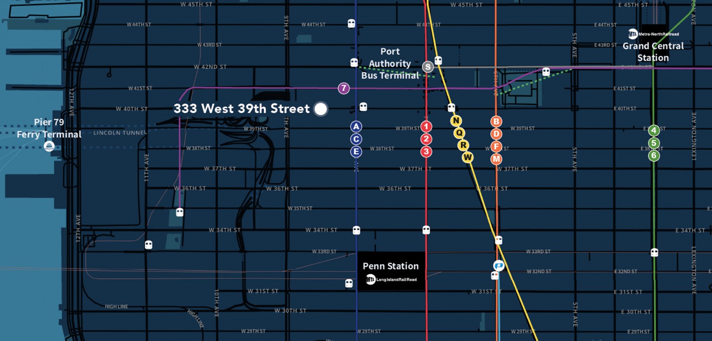Map for 333 West 39th Street