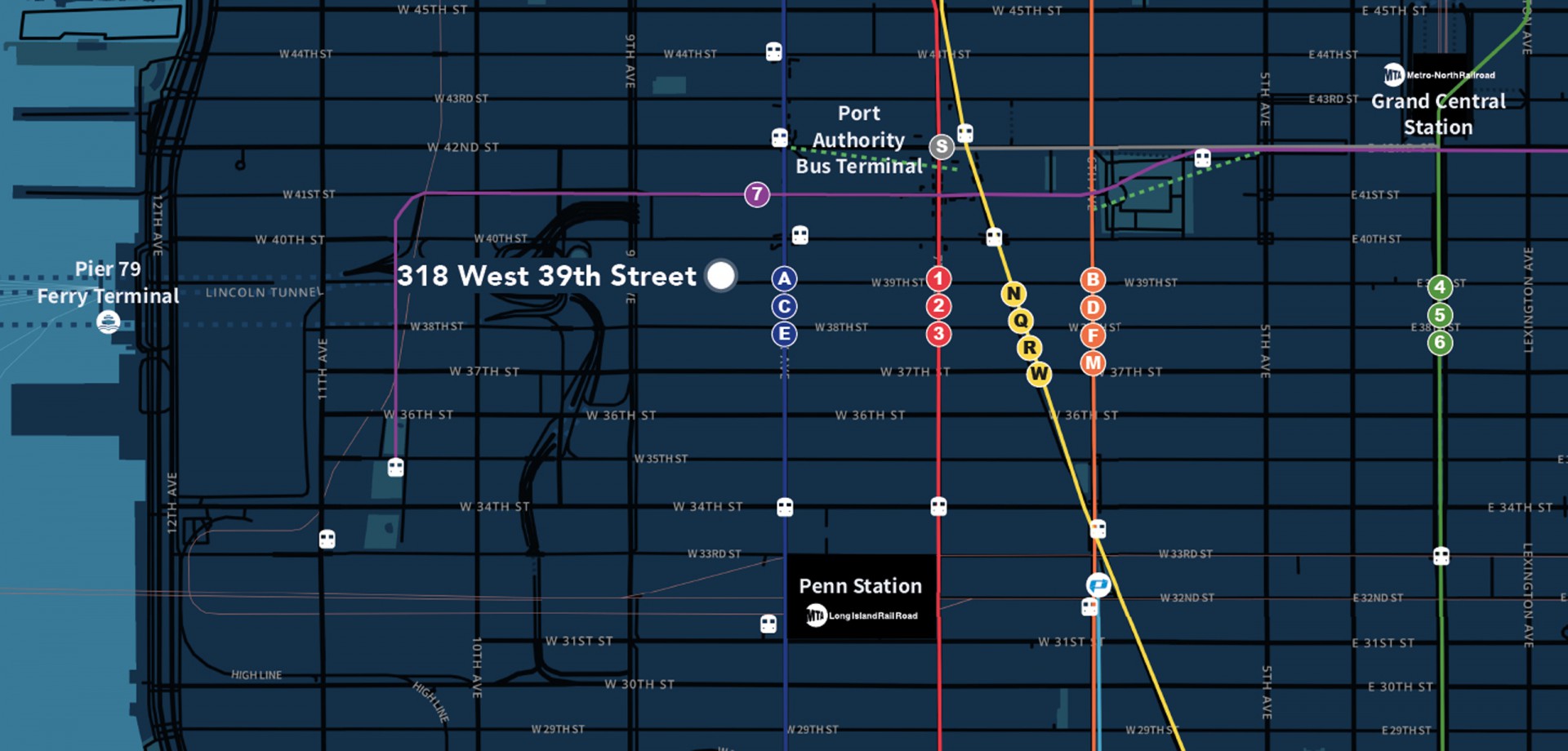 Map for 318 West 39th Street